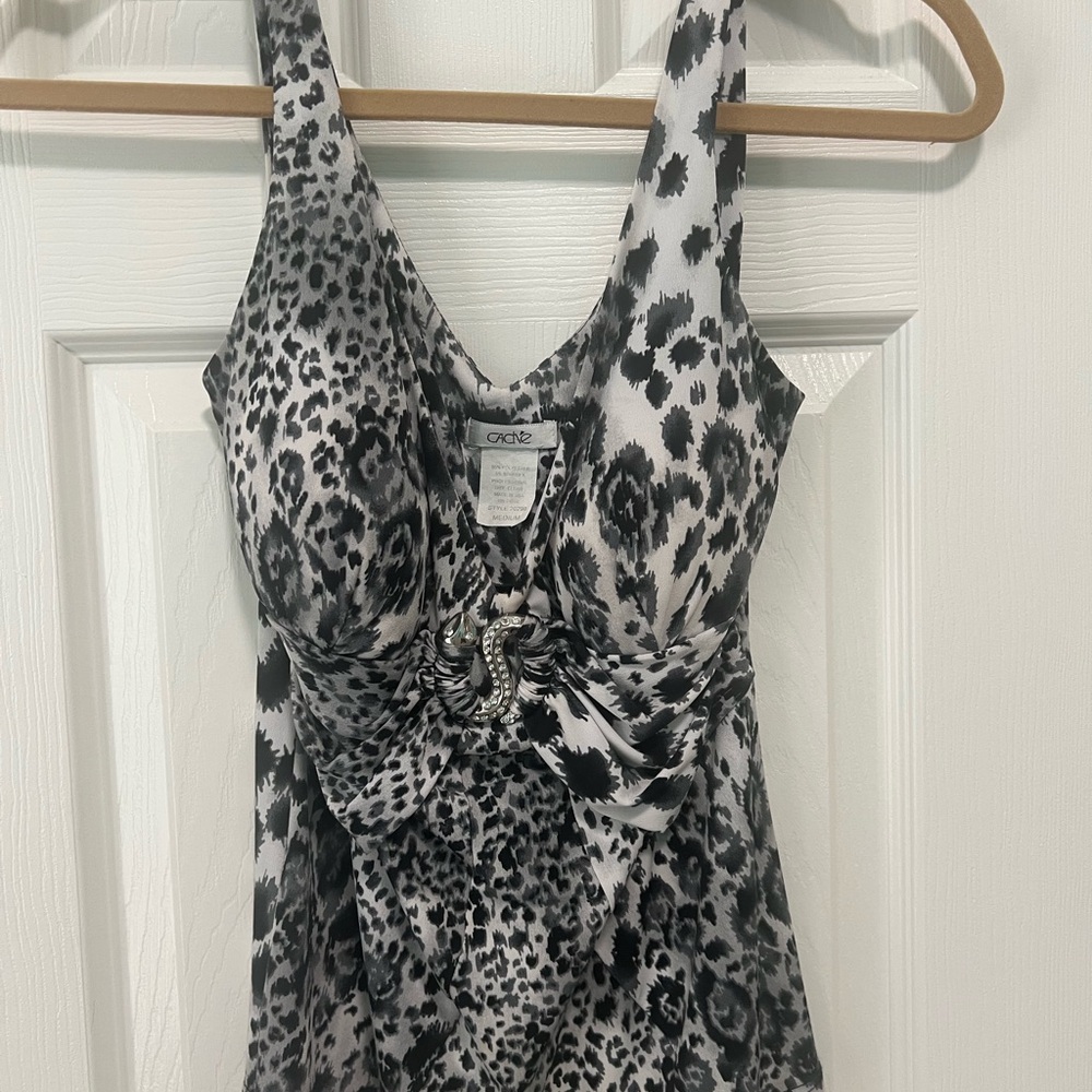 Cache Black and White Animal Print Top
